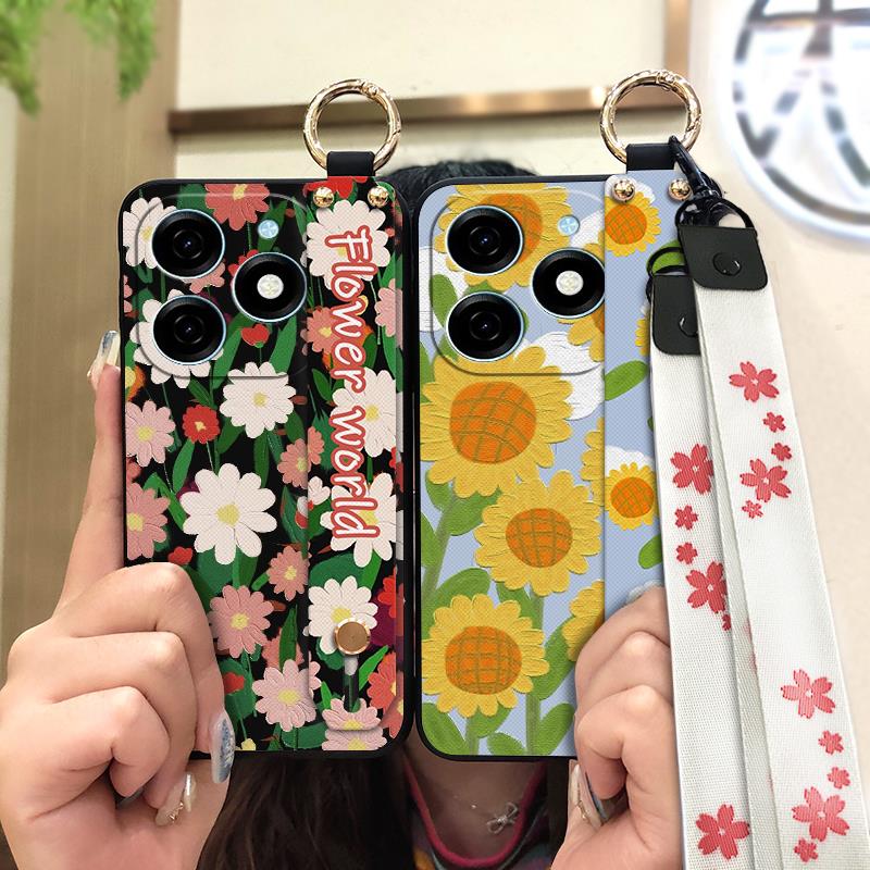 Fashion Design Durable Phone Case For Tecno Spark20/KJ5 Flower Anti-knock Phone Holder Anti-dust Dirt-resistant Ring