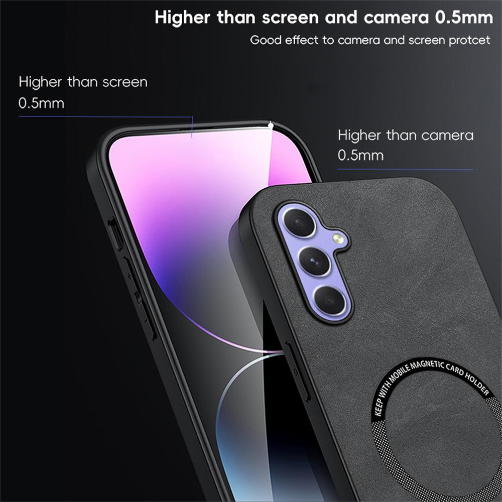 WANLONFENG YBP Series For Samsung Galaxy A55 5G Magnetic Case with Tempered Glass Film PU Leather+TPU Phone Cover Large Cutout
