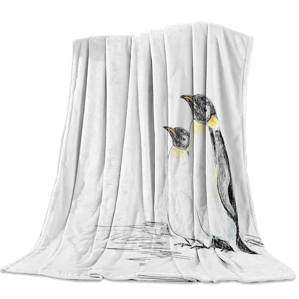 Custom Blanket Home Textile Penguin Cartoon Background Feet Flannel Weighted Blanket Warm Soft Throw Sofa Bed Travel Blankets