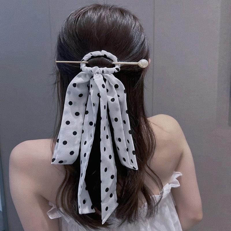 New Silk Scarf Printed Hair Sticks Chinese Style Elegant Women's Long Ribbon Hair Band Bandana Hair Stick Clip Hair Accessories