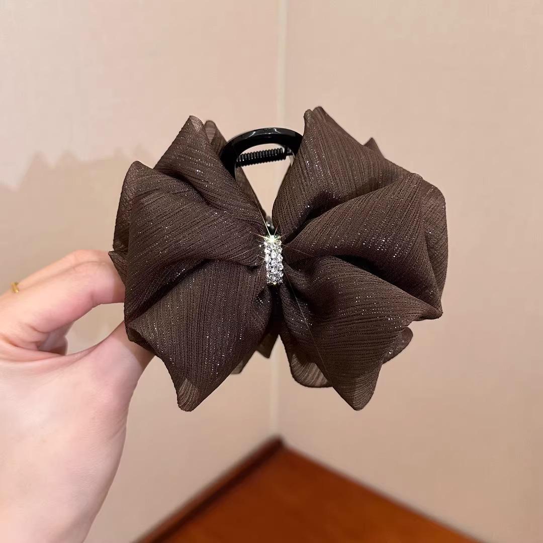 

Елегантна атласна чорна шпилька-бант для волосся зі стразами - жіночий аксесуар-краб