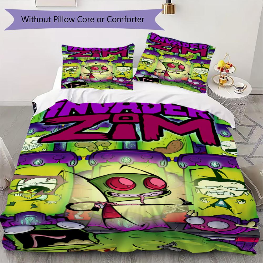 Invader Zim Pattern Bedding,Quilt Set Quilt Cover Pillowcase Home Birthday Gift (1*duvet cover+2*pillowcase,without core)ZSJT0917049