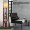 Modern Oak Wooden Fabric Floor Lamp with Built In Shelving Units for Lounges Hallway   Brown