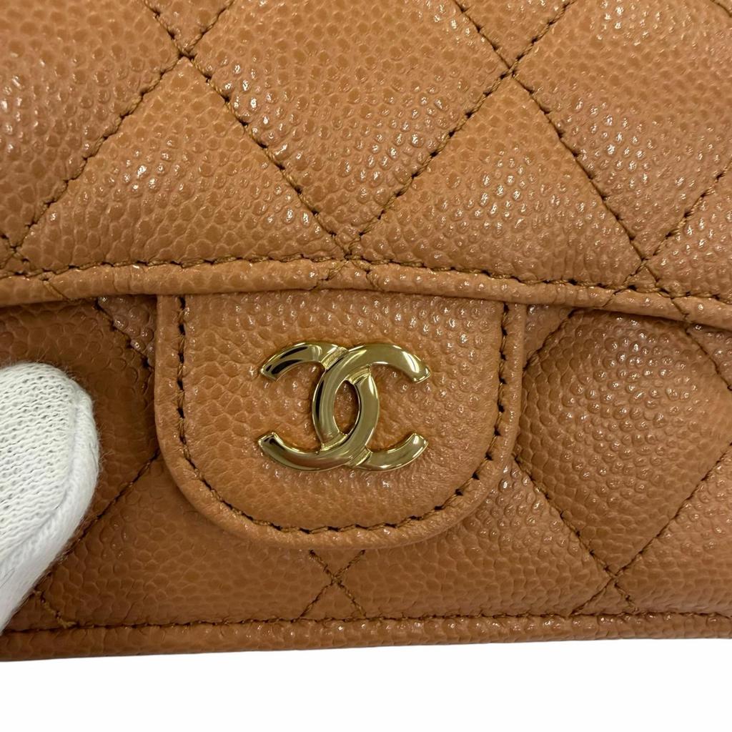 Pristine CHANEL Classic Small Flap Wallet COCO Mark Matrasse Brown AP0230 Used