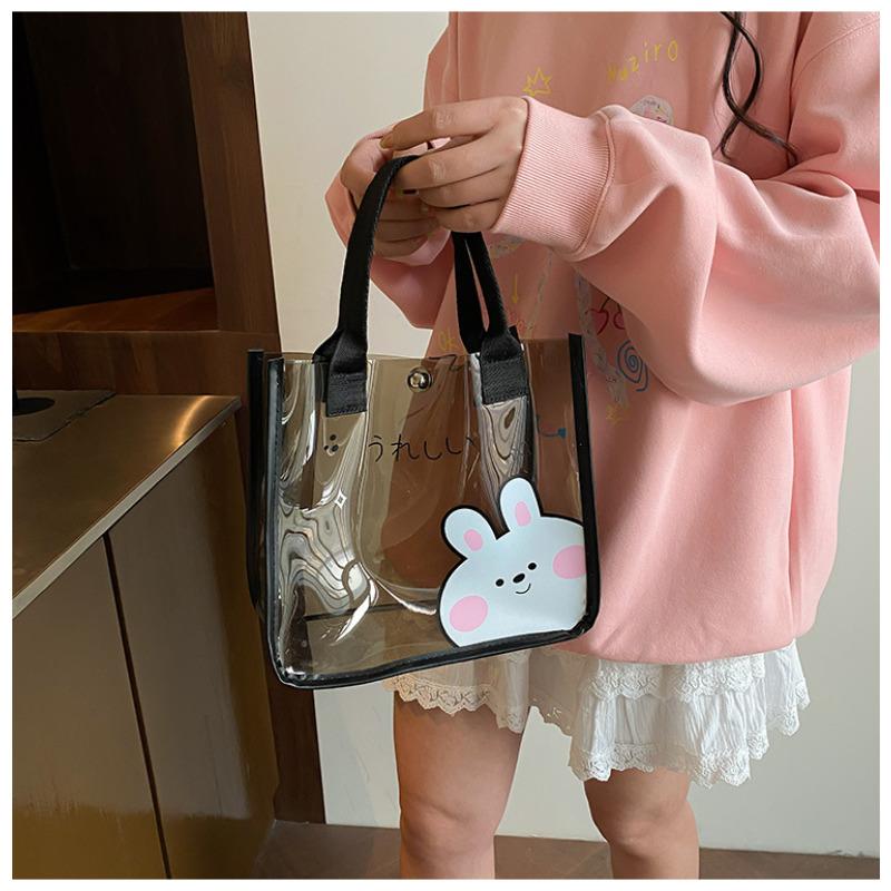 Cute PVC Transparent Tote Bag for Women Thickened Handbag Make up Pouch