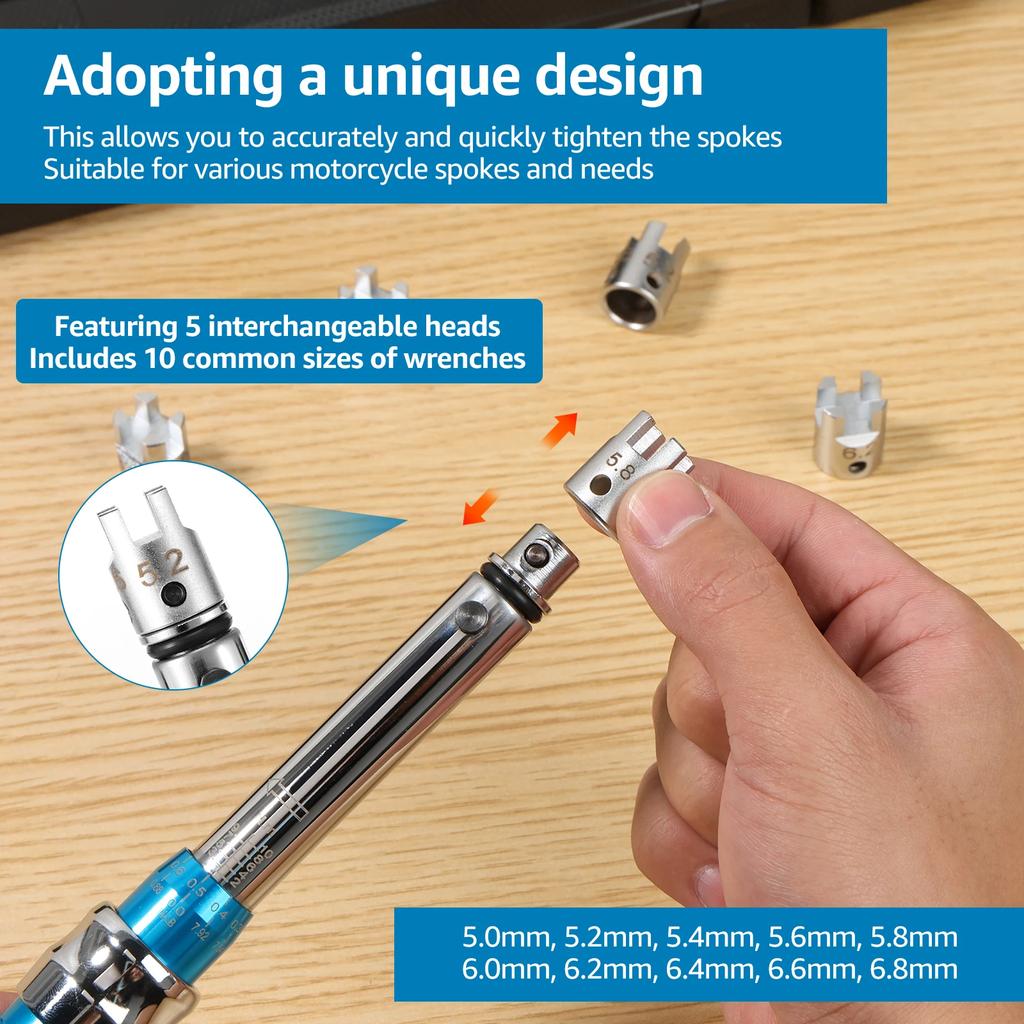 Spoke Torque Wrench Reliable Steel Torque Wrench Set Portable 2-10 NM Spoke Tightening Torque Tool for Motorcycle Bike