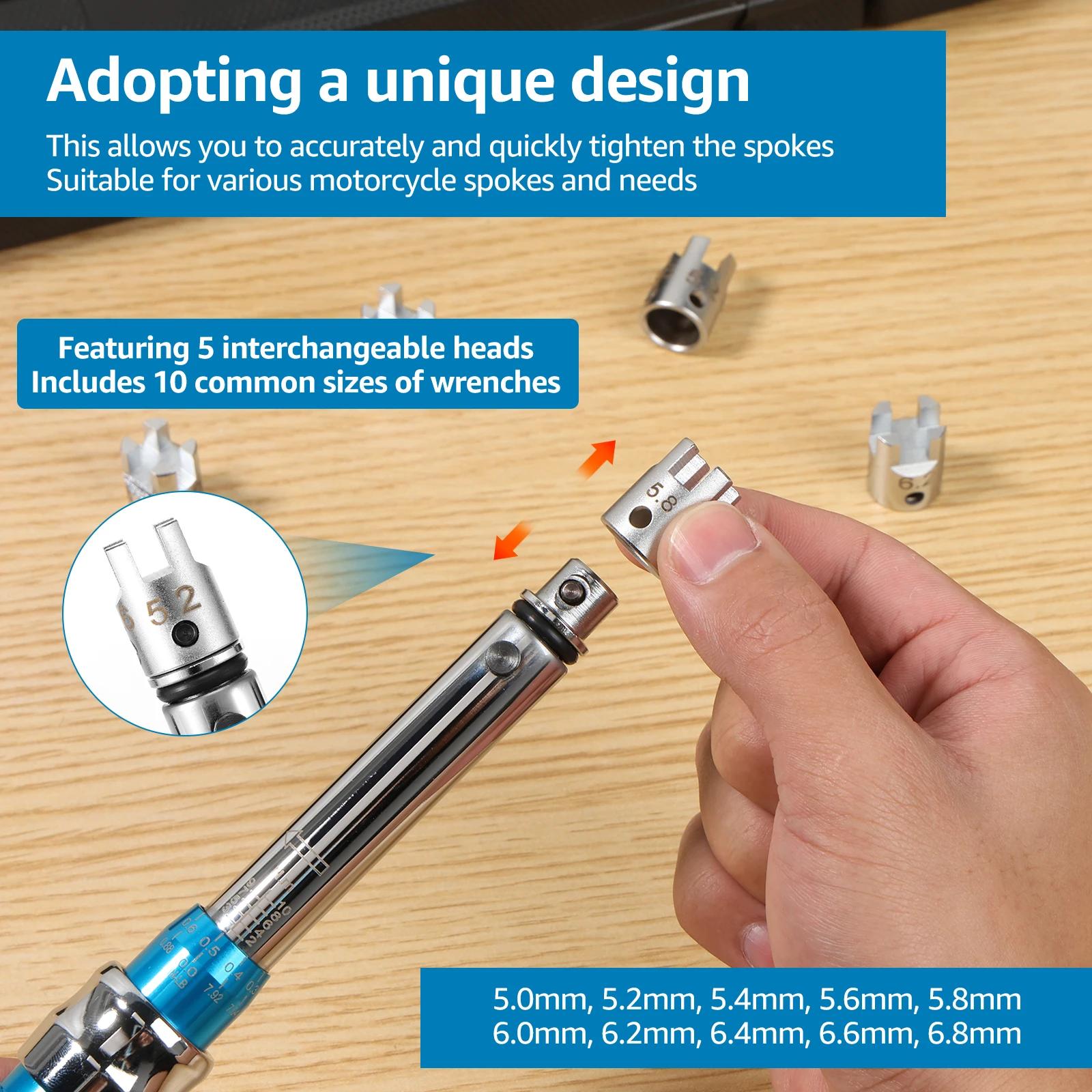 Spoke Torque Wrench Reliable Steel Torque Wrench Set Portable 2-10 NM Spoke Tightening Torque Tool for Motorcycle Bike