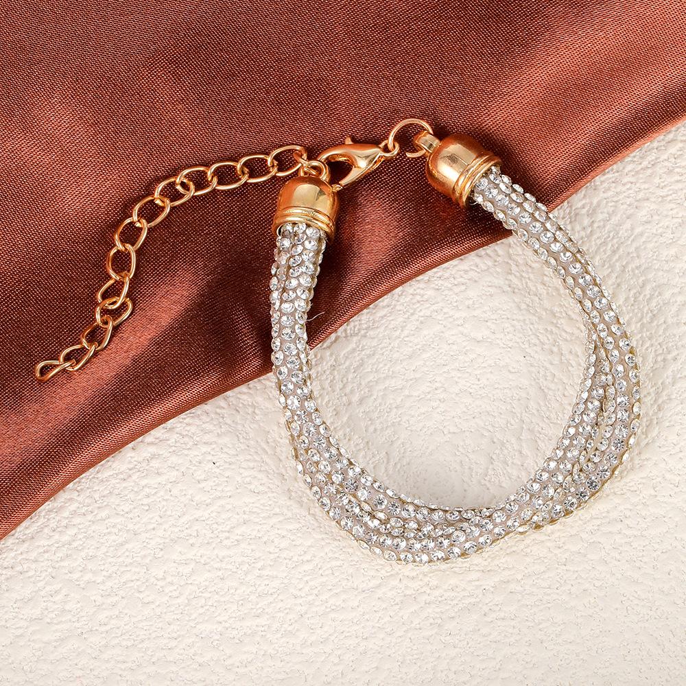 Rhinestone Love Irregular Multi-Layer Collarbone Chain Bracelet, Leopard Print High-End Metal Style Fashion Jewelry Women