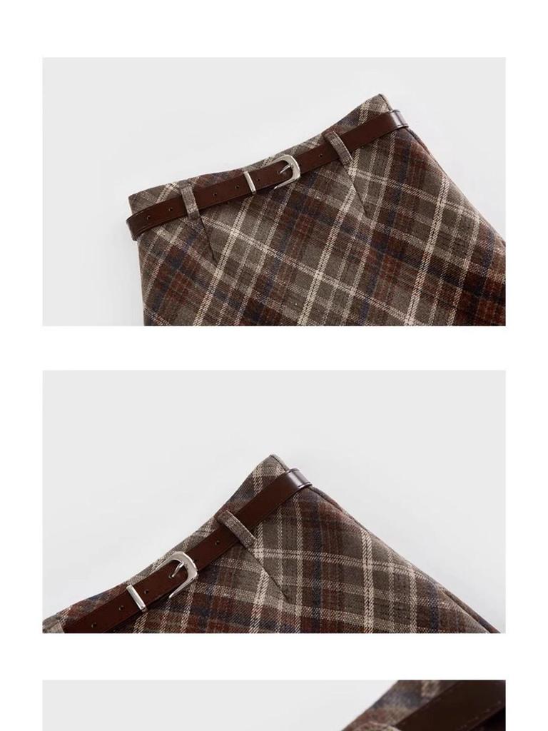 Melanoid Retro Plaid High-Waist Wool Skirt - Women's Trendy Slimming Comfort for Spring/Autumn 2026