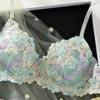 New French Underwear Two-piece Set Lace Blue Peach Blossom Edge Temptation Perspective Sex Underwear Ultra-thin and Skin-friendly