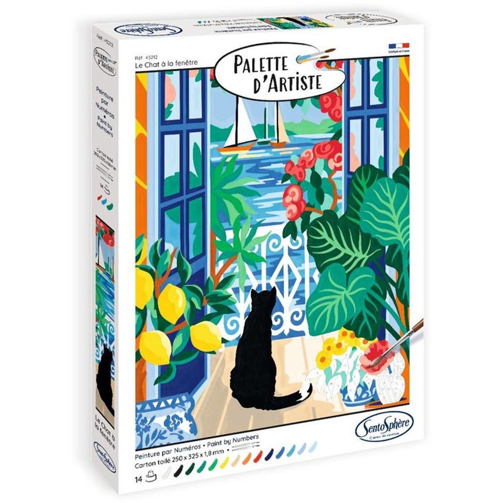 Peinture acrylique - SENTOSPHERE - Palette D'artiste - Le chat a la fenetre - Peinture a numéro pour adulte - Tableau toilée