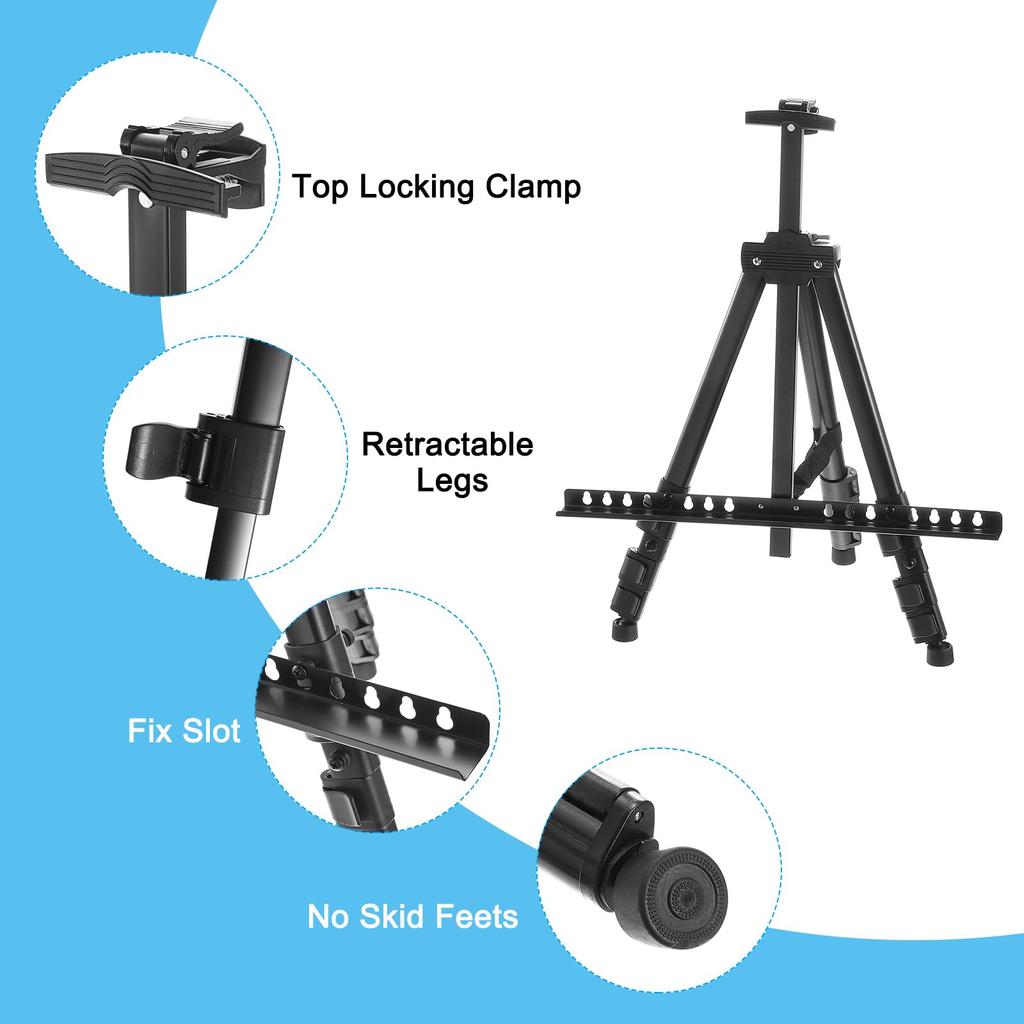 PATIKIL Painting Easel Stand, 17" to 66" Adjustable Aluminum Metal Tripod Artist Display Easel for Table/Flow Painting, with Portable Bag, Black