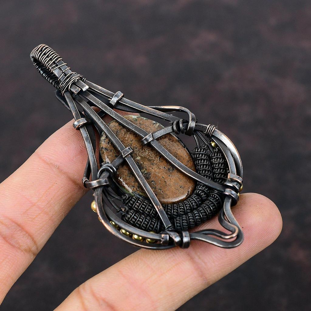 Chrysoprase Pendant Copper Wire Wrapped Pendant Copper Jewelry Handmade Brand New Pendant Unique Wire Wrap Jewelry Gemstone Pendant For Gift