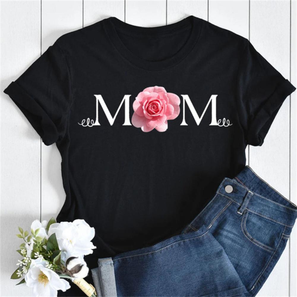 New Women T Shirt Fashion MOM Butterfly Floral Print Tshirt Casual Short Sleeve Tops Tee Women T-shirts 90s Lady Female T Shirt