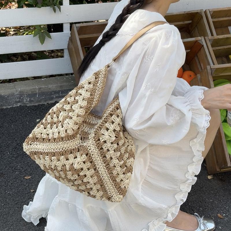 Summer Beach Straw Women Hollow Out Female Vacation Shoulder Bags Hand Woven Seaside Tote Bag Ladies Knitted Handbags