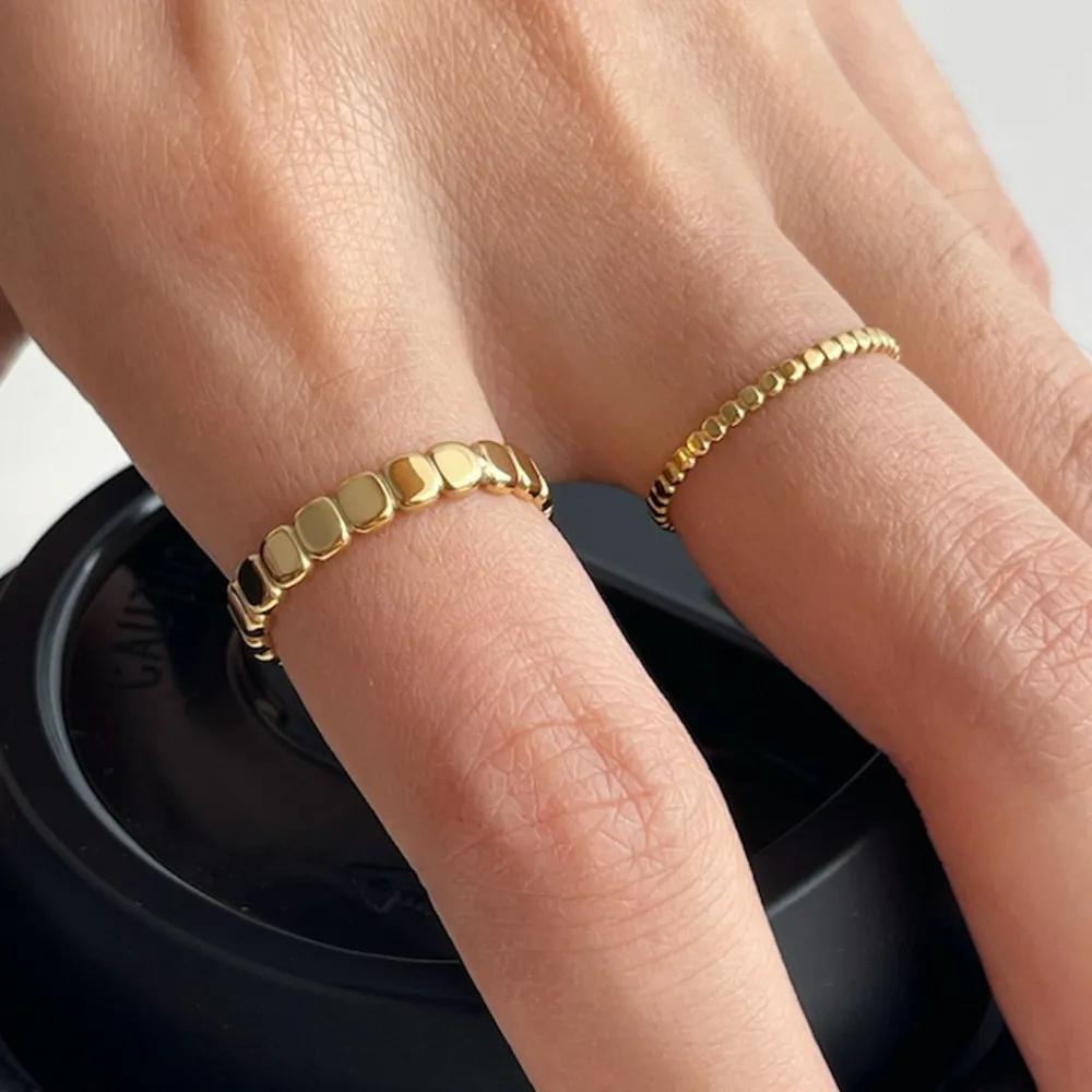 2/4mm Tiny Thick Selection Gold Color Beaded Stainless Steel Rings for Women Retro Statement Plain Band Knuckle Stacking Jewelry