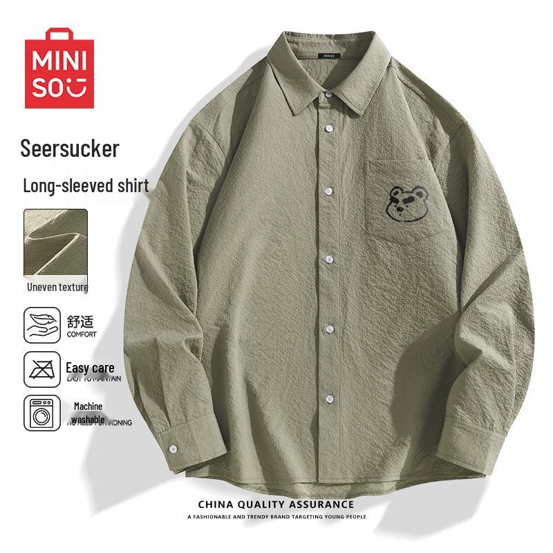 Miniso Men s Triple-Proof Textured Long-Sleeve Shirt with Bear Logo 3XL