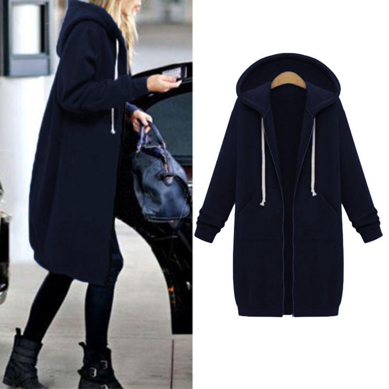 Europe, America, cross-border Amazon autumn and winter super long velvet large size women's sweater loose hooded jacket cardigan