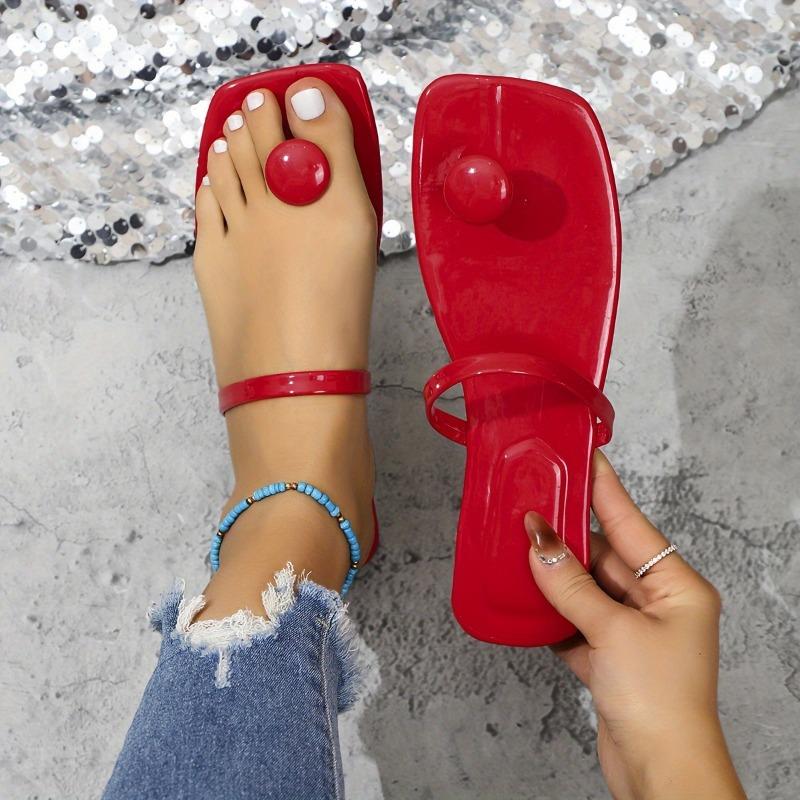 Women's Solid Color Stylish Slides, Slip On Lightweight Flat Thong Slides, Vacation Seaside Slides