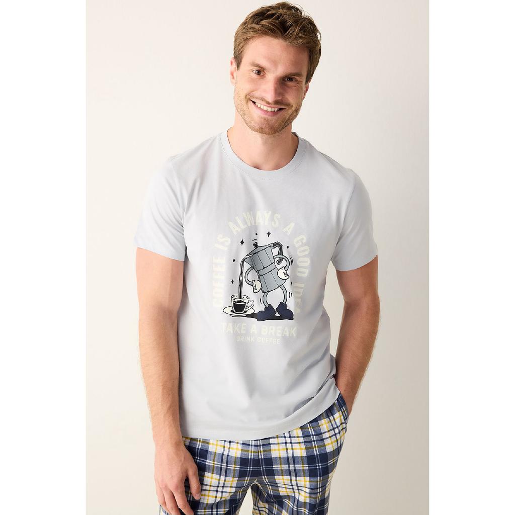 Kávové vícebarevné kalhoty pyžamový set