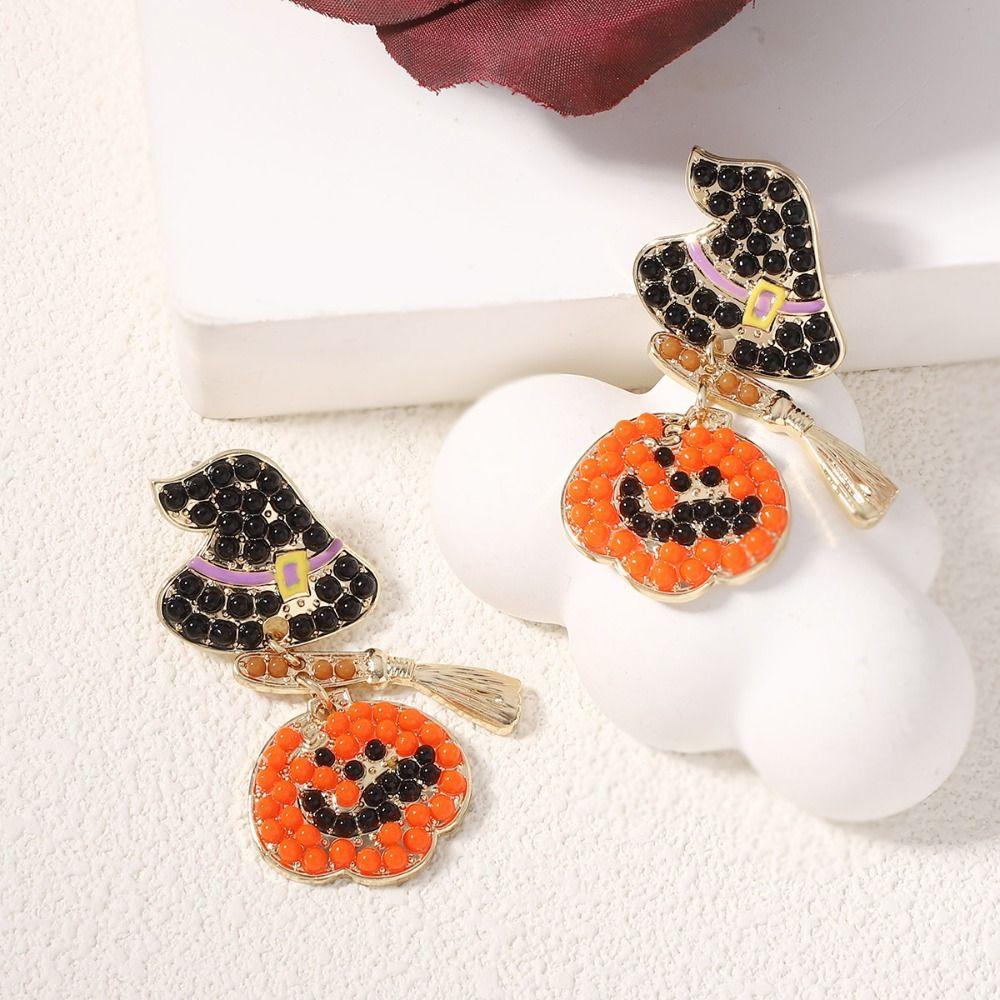Rhinestone Pumpkin Ear Studs Skull Spider Dangle Earrings Halloween Earrings All Saints' Day