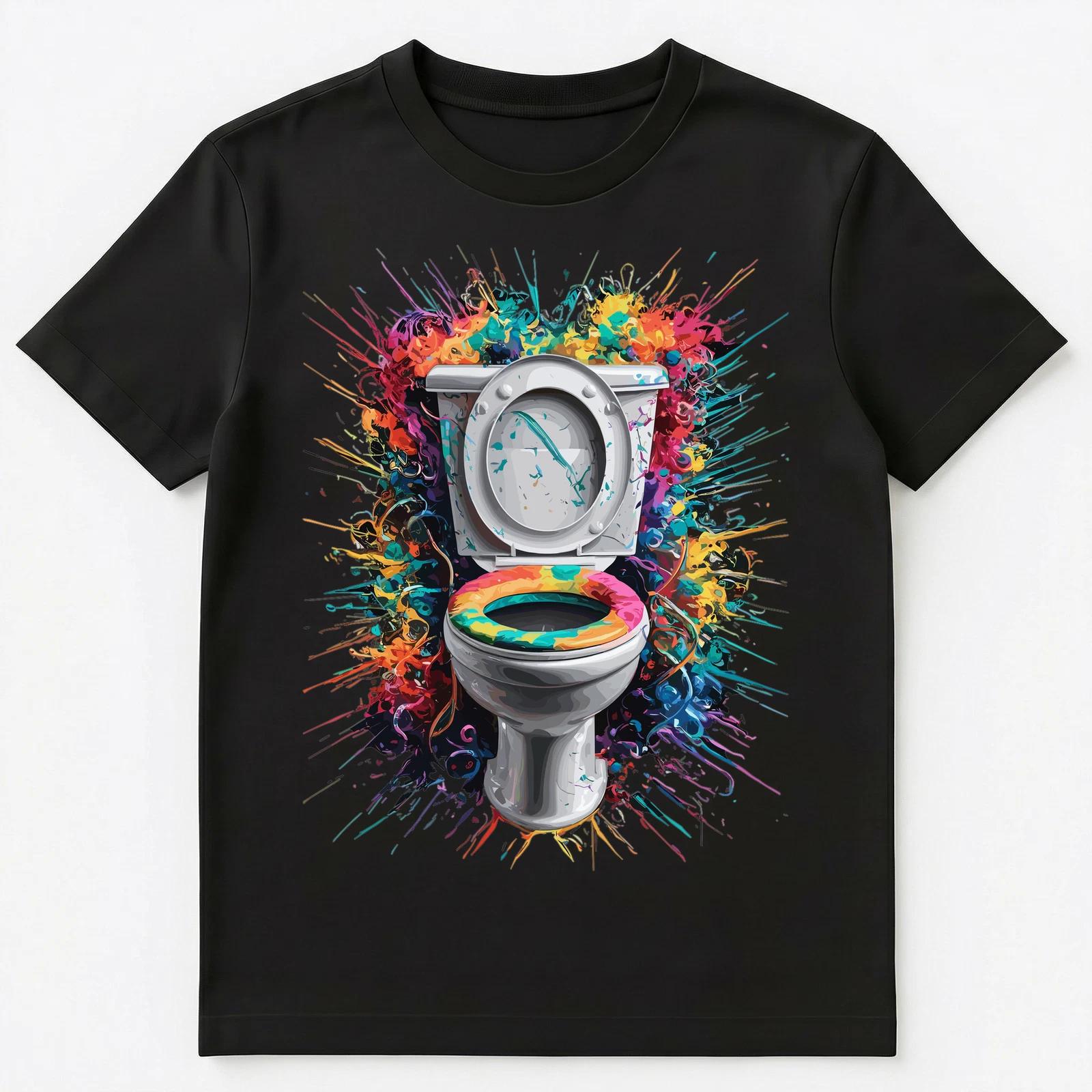 Colorful Paint Splash Toilet Art Graphic Unisex T-Shirt 2XL