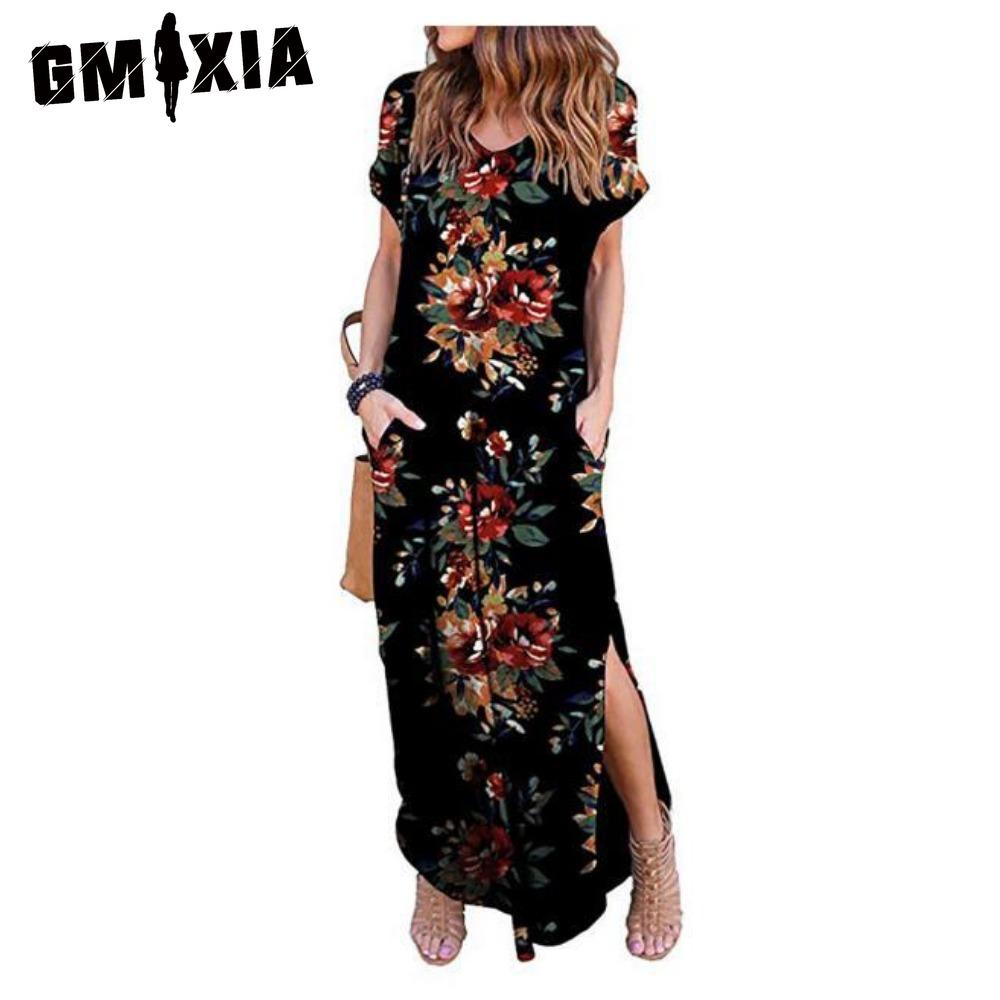 GMXIA Women's Fashion Summer Spring Short Sleeve V-Neck Casual Dresses
