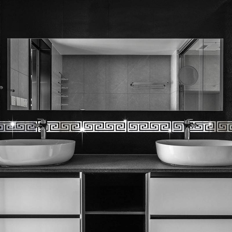 12pcs 20cm Acrylic Self Adhesive Wall Decor Sticker Mirror for Bedroom Edge Strip Corner Line Building Border Home Office Decor