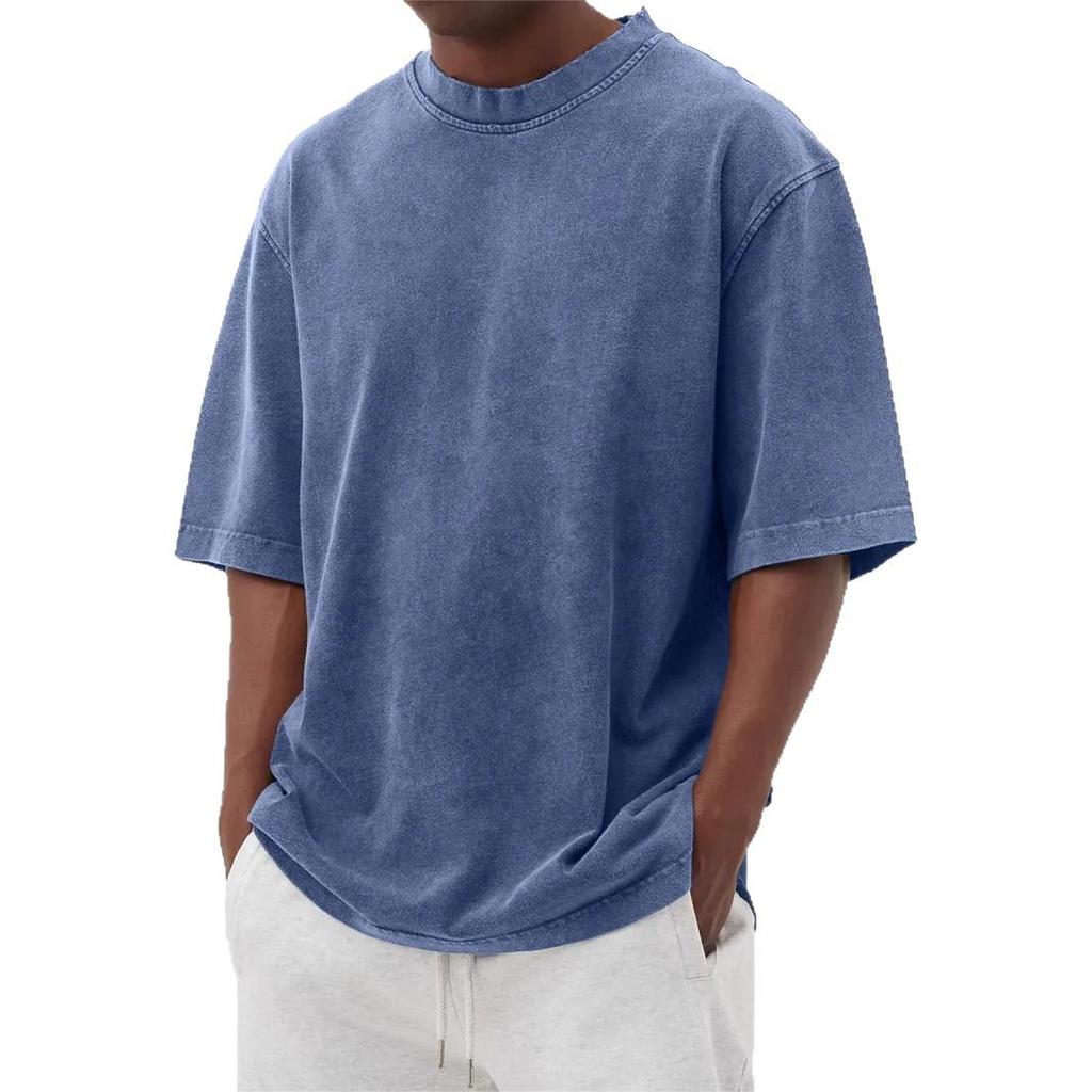 Herren Sommer T-Shirt mit Rundhals, kurzen Ärmeln, Retro-Stil und einfarbig