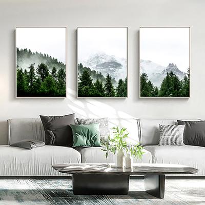 Grüner Wald Poster Schnee Berg Bild Kunst Natur Landschaft Wandgemälde nordischer Stil Leinwanddruck Kunstwerk Heimdekoration