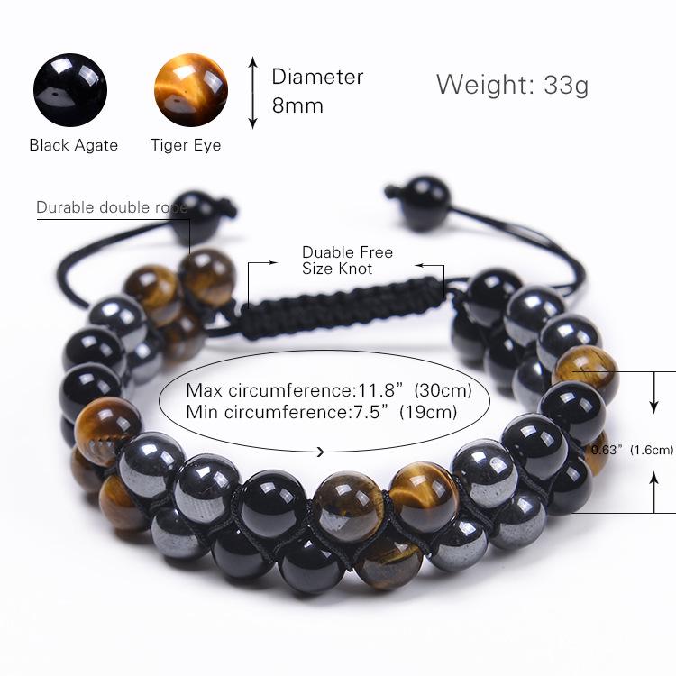 Men's Adjustable Braided Yoga Bracelet with Tiger Eye and Agate Stones