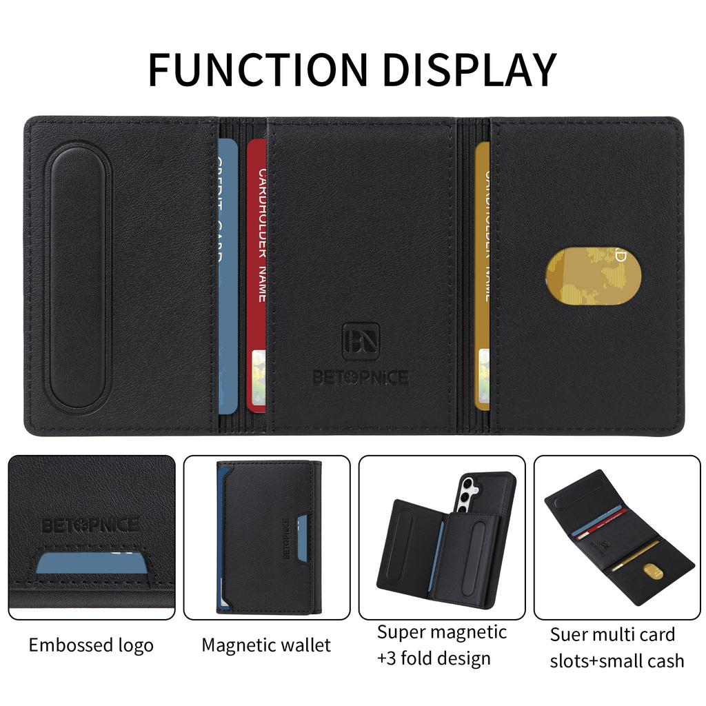 For Samsung Galaxy S24 Magnetic Case BETOPNICE Leather Phone Cover Kickstand with Detachable Card Bag