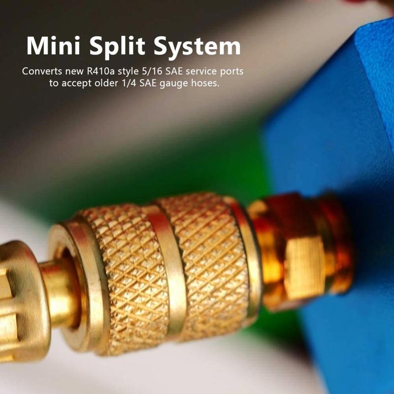 Messing-Adapter R410A Adapter 2 Gerade Adapter mit 2 Winkeladaptern 5/16 Zoll SAE-Innengewinde auf 1/4 Zoll SAE-Außengewinde