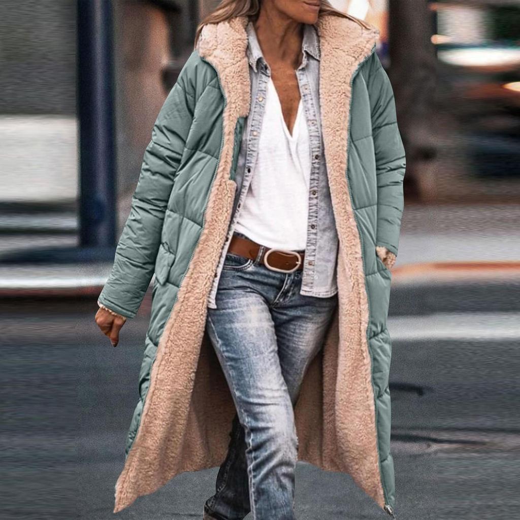 Chaqueta con capucha de manga larga reversible y diseño de patchwork elegante para mujer