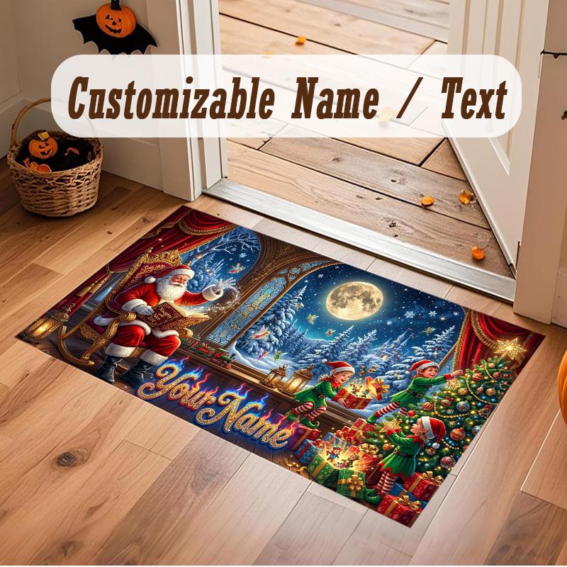 Weicher Kristall-Samt-Teppich mit Weihnachtsmotiv, individuell bedruckbar mit Namen & Text, rutschfester Bodenläufer für Schlafzimmer, Wohnzimmer