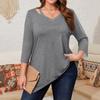 Women's Solid Color Plus Size Tops Hollow V Neck 3/4 Sleeve Shirt Elegant Casual Tops