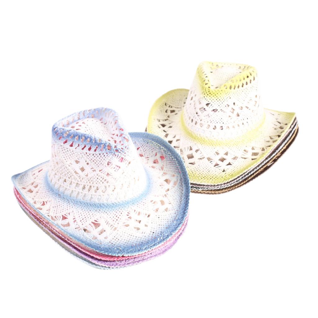 Popular European and American fashion hollow woven hat straw hat men's and women's classic outdoor western denim straw hat