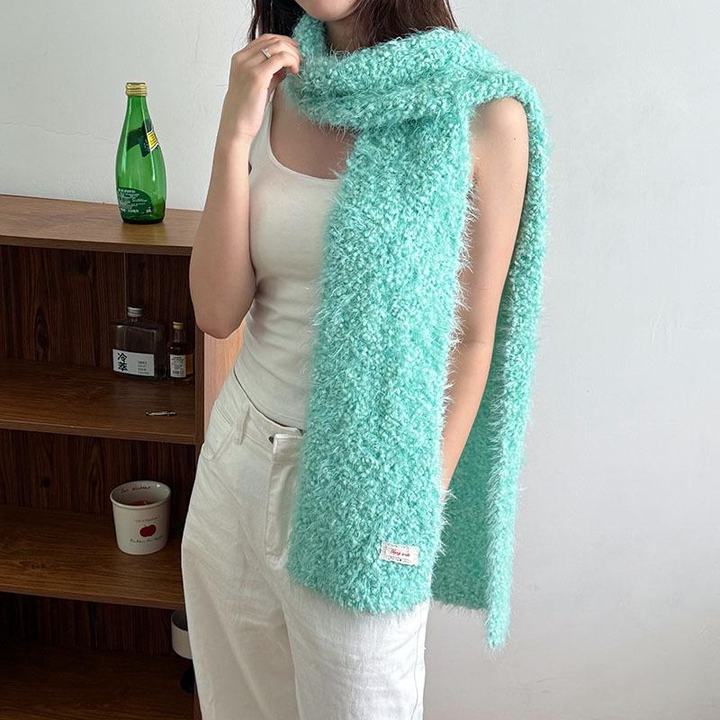 Bright Color Knitted Scarf and Hat Set - Solid Winter Warm 2-Piece for Women