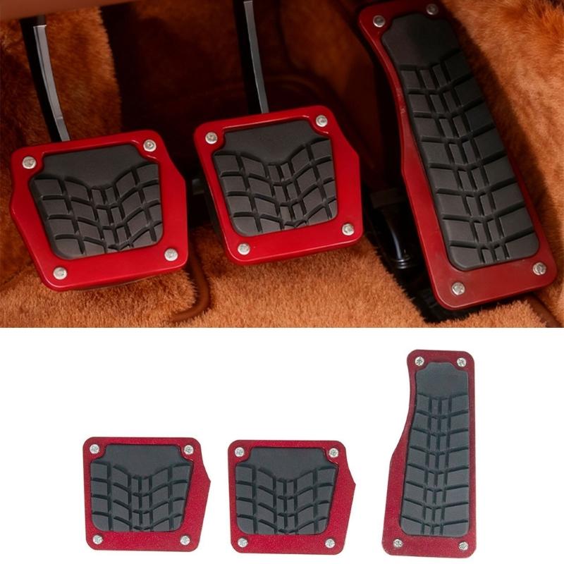 Car Pedal Pads Anti Slip Metal Foot Pad Cover Set for Manual Cars, 3 Piece Non Slip Inserts with Screw Fastened Design for Daily Commuting