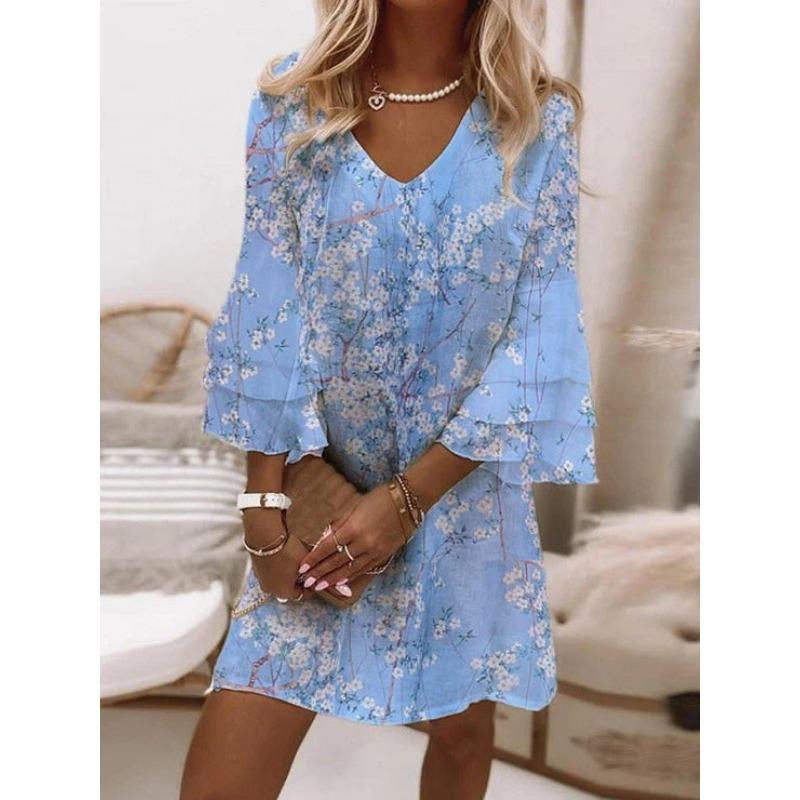 S-5XL Abito a strati con stampa Paisley, abito da vacanza con scollo a V e maniche svasate, abbigliamento da donna