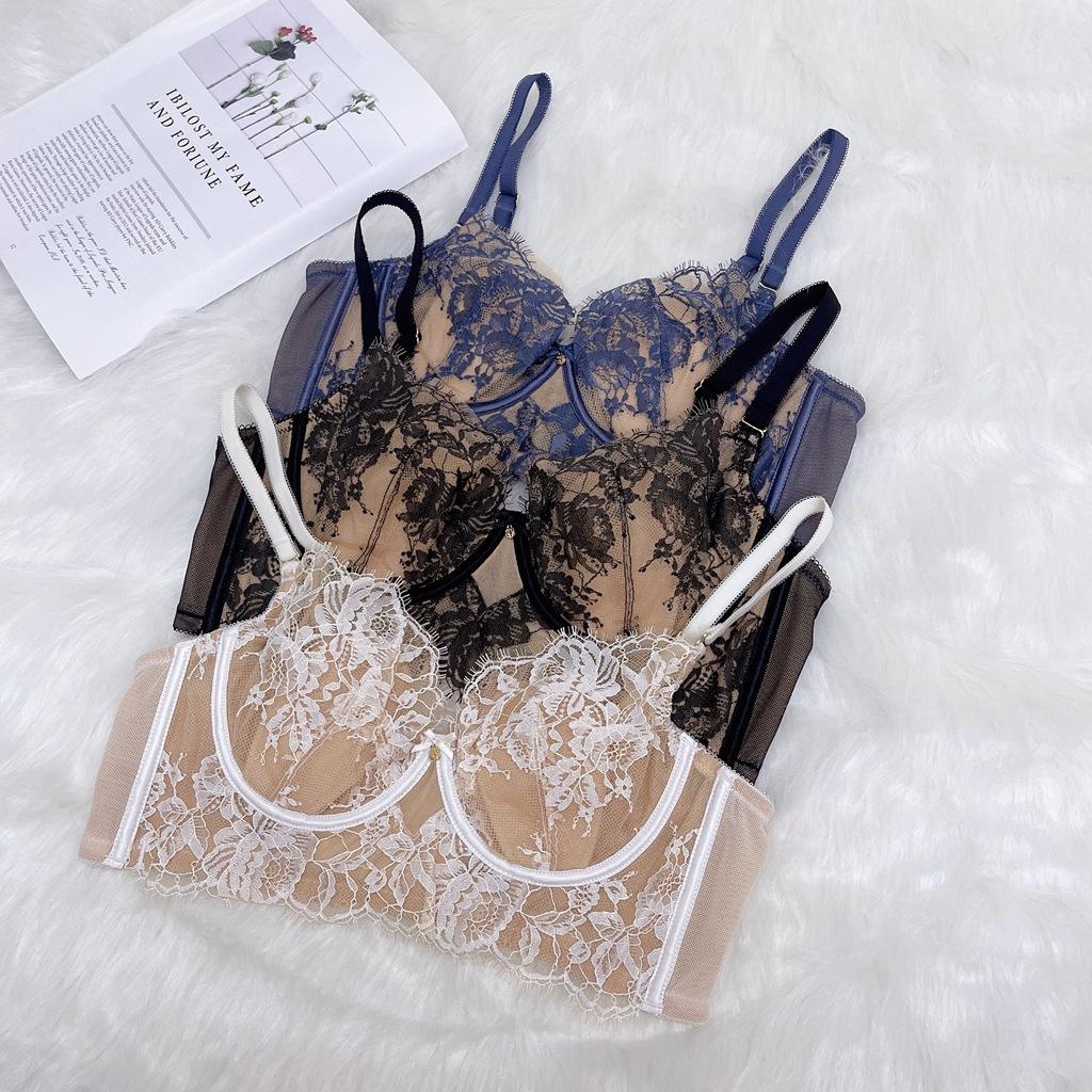 Soutien-gorge en dentelle sexy Soutien-gorge français à oreilles de lapin Couverture de soutien-gorge à armatures souples Soutien-gorge au design fin Lingerie froncée et ajustée pour femmes