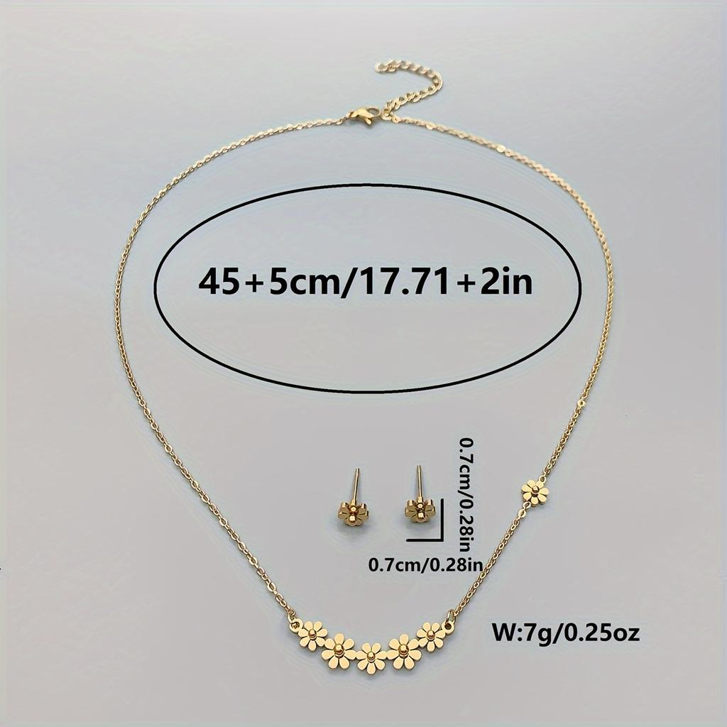 3Fashionable autumn and winter stainless steel daisy necklace and earring set with clavicle chain, bohemian holiday style, suitable for birthdays,