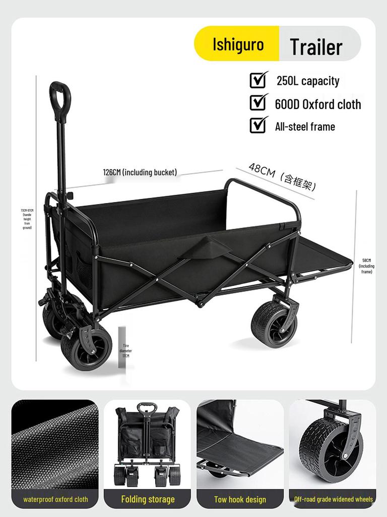Manufacturer's Foldable Outdoor Camping Cart: Large Picnic Trailer and Children's Lying Cart