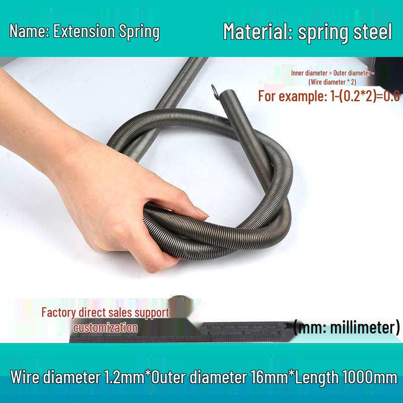1m Spring Coil Extension with Hook - Strong Tensile Force, Thin Soft Sheath, for Tarpaulins & Sliding Doors