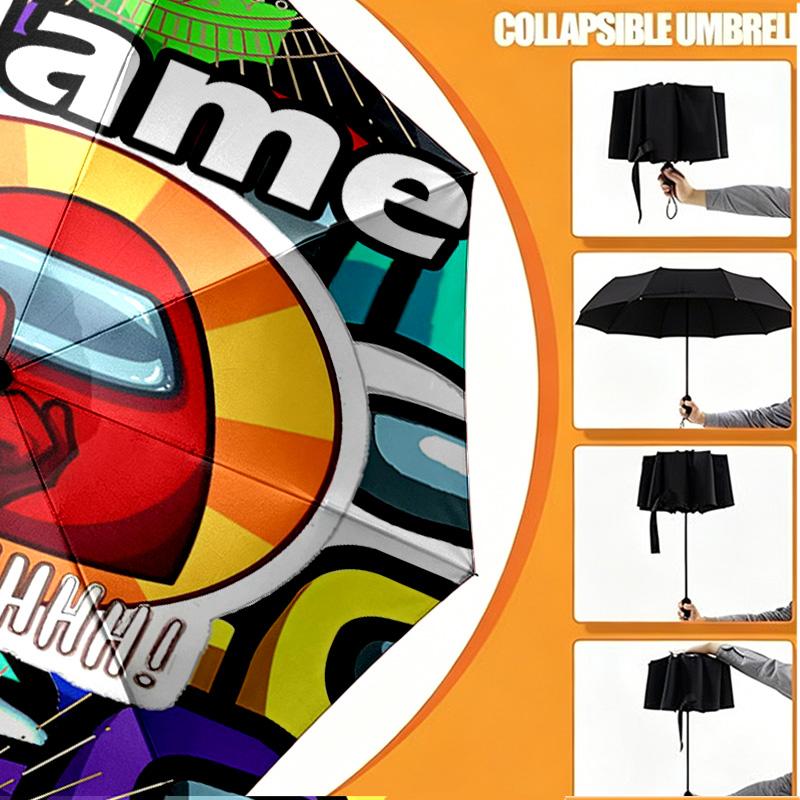 Custom Name Personalized Among Us Print Umbrella, Auto Open Close, 8‑Rib Sturdy Frame, Commute Camping Hiking Use, Birthday Gift