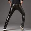 Pantaloni Skinny da Uomo Superficie Lucida Monocolore Chiusura a Zip Vita Media Pantaloni in Ecopelle Vestibilità Slim Pantaloni da Motociclista Streetwear
