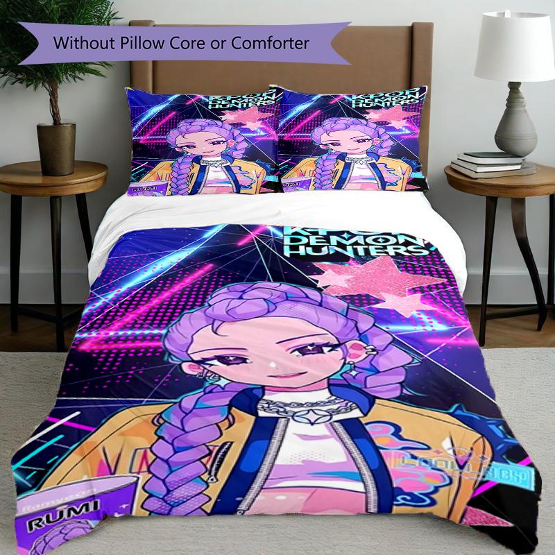 3-teiliges Bettbezug-Set (1 * Bettbezug + 2 * Kissenbezug, ohne Kern),KPop Dämonenjäger Druck Bettwäsche-Set, Schlafzimmer-Dekoration, Ganzjahres, Geburtstagsgeschenk