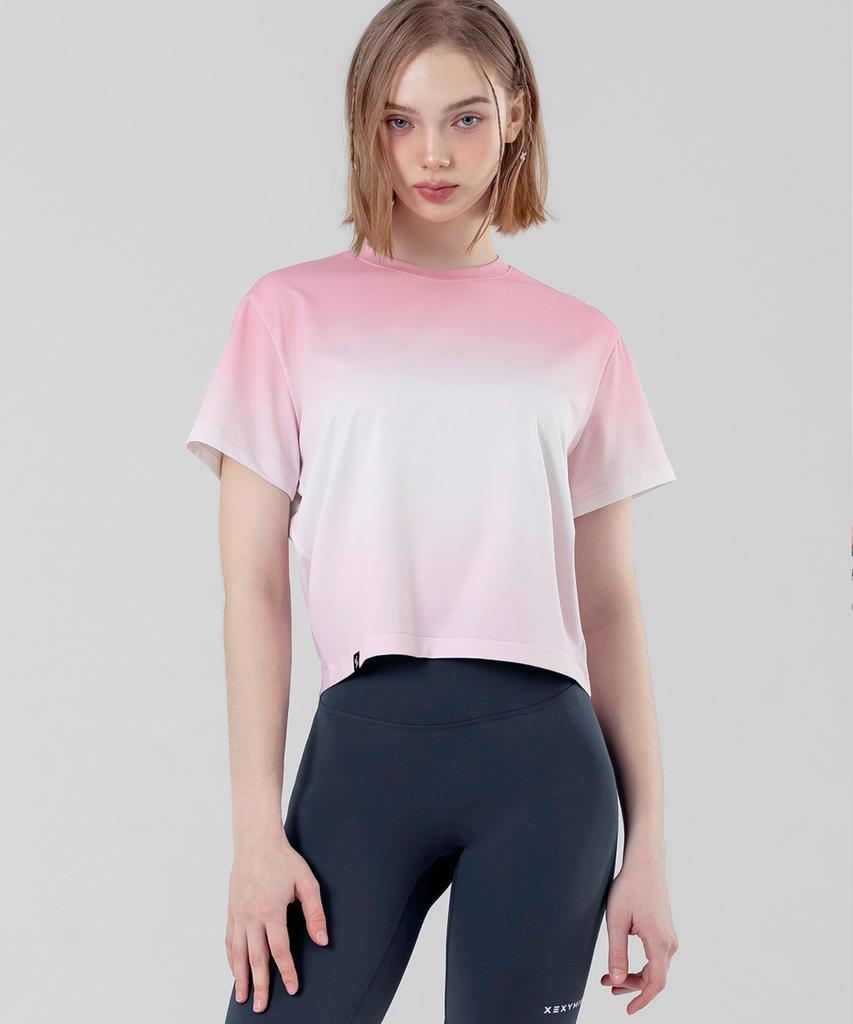 XEXYMIX Ice Feather Gradient Crop Short Sleeve Party Pink Xfk2Ts1109