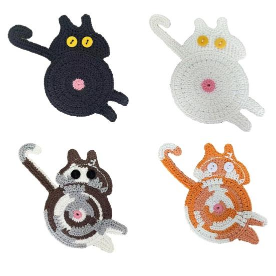 Kedi Dokuma Bardak Altlığı Tığ İşi Kedi Şekilli Kahve Bardak Altlığı Ev Ofis Dekorasyonu Masaüstü Koruyucu Kadınlar Anneler Arkadaşlar İş Arkadaşları İçin Komik Hediyeler
