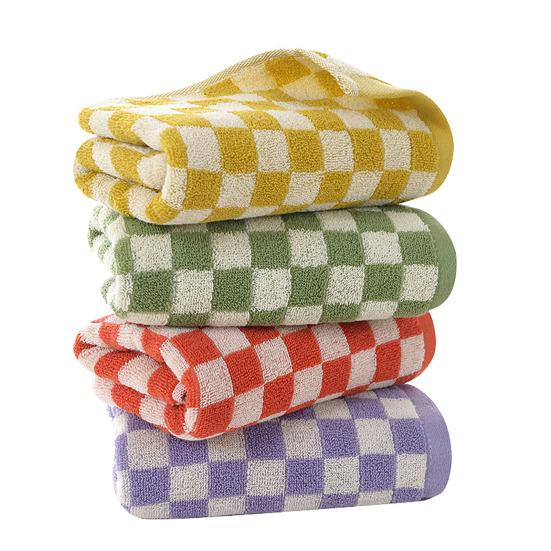 Pure Cotton Hand Towel Plaid Print Lightweight Water Absorbent Decorative Towel Gym Quick-Dry Washcloth